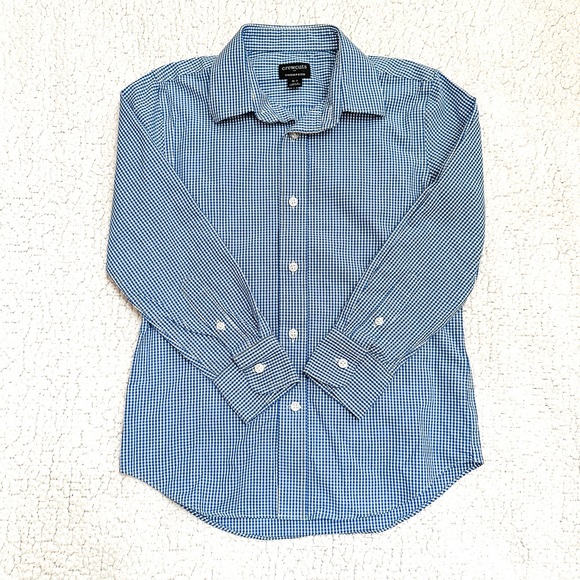 J. Crew Boys’ Button-Down Dress Shirt Blue/White Mini Check - Picture 1 of 3